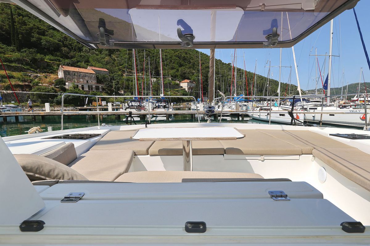 Deck of Aglaia, a Bali 4.2 catamaran at Dubrovnik, Croatia