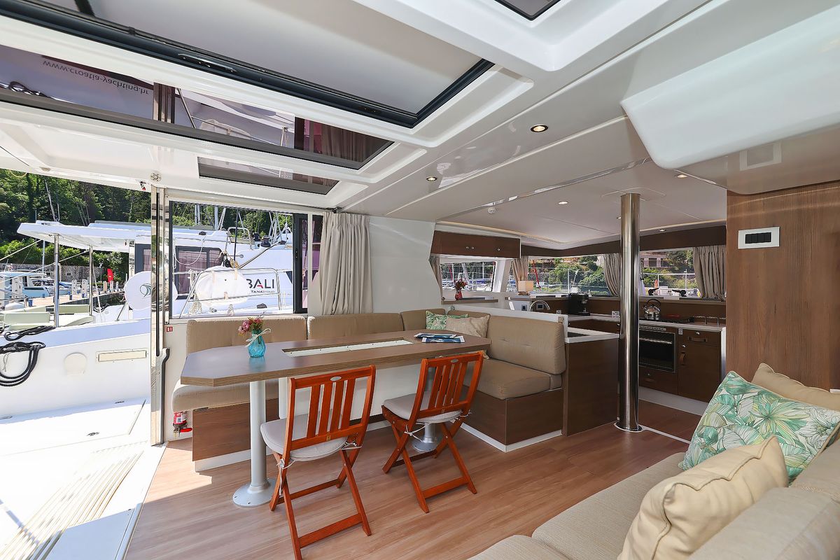 Salon of Aglaia, a Bali 4.2 catamaran at Dubrovnik, Croatia