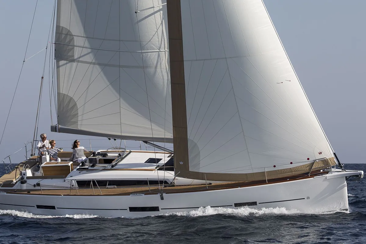 Exterior view of Nearchos, a Dufour 460 GL sailboat at Lavreotiki Municipal Unit, Greece