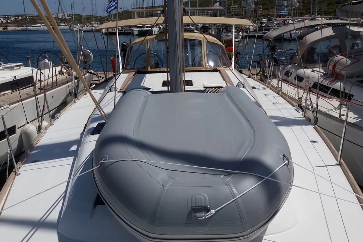 Deck of Nearchos, a Dufour 460 GL sailboat at Lavreotiki Municipal Unit, Greece