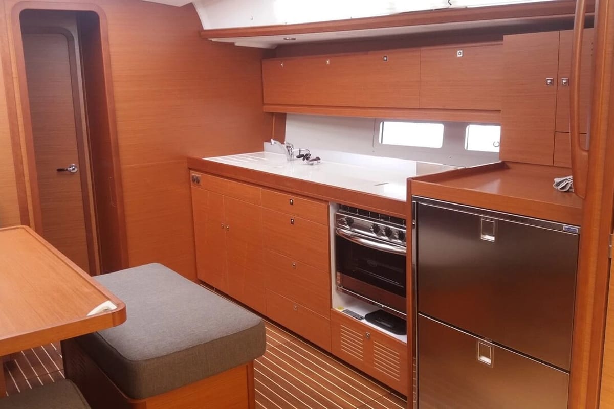 Galley of Nearchos, a Dufour 460 GL sailboat at Lavreotiki Municipal Unit, Greece