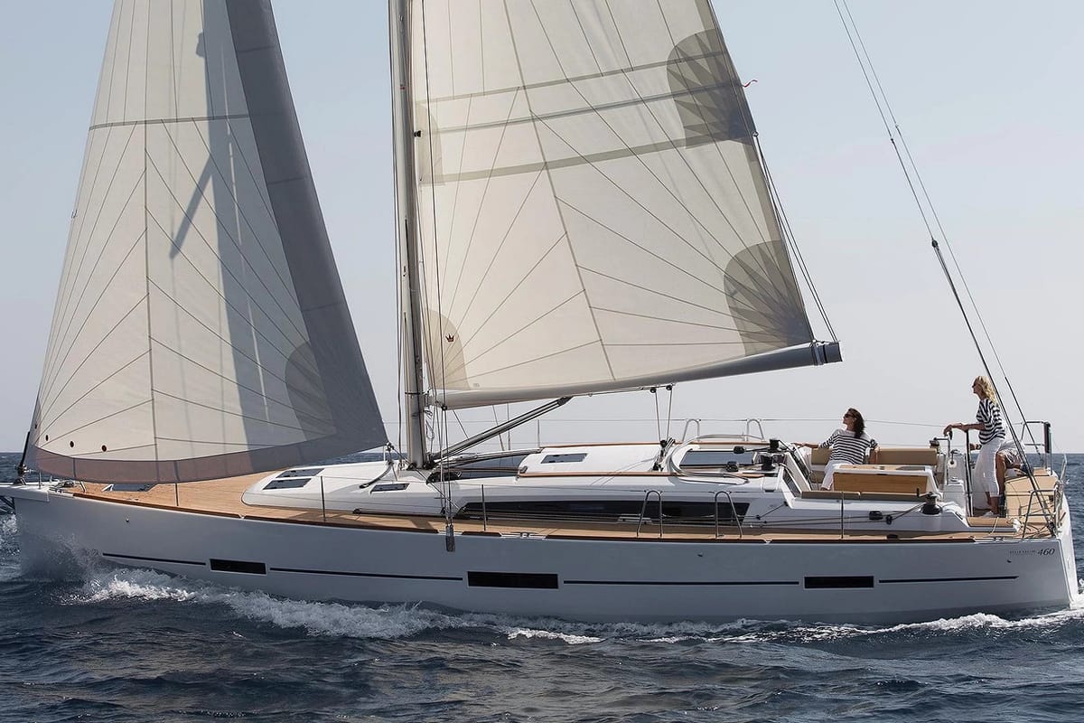 Exterior view of Nearchos, a Dufour 460 GL sailboat at Lavreotiki Municipal Unit, Greece