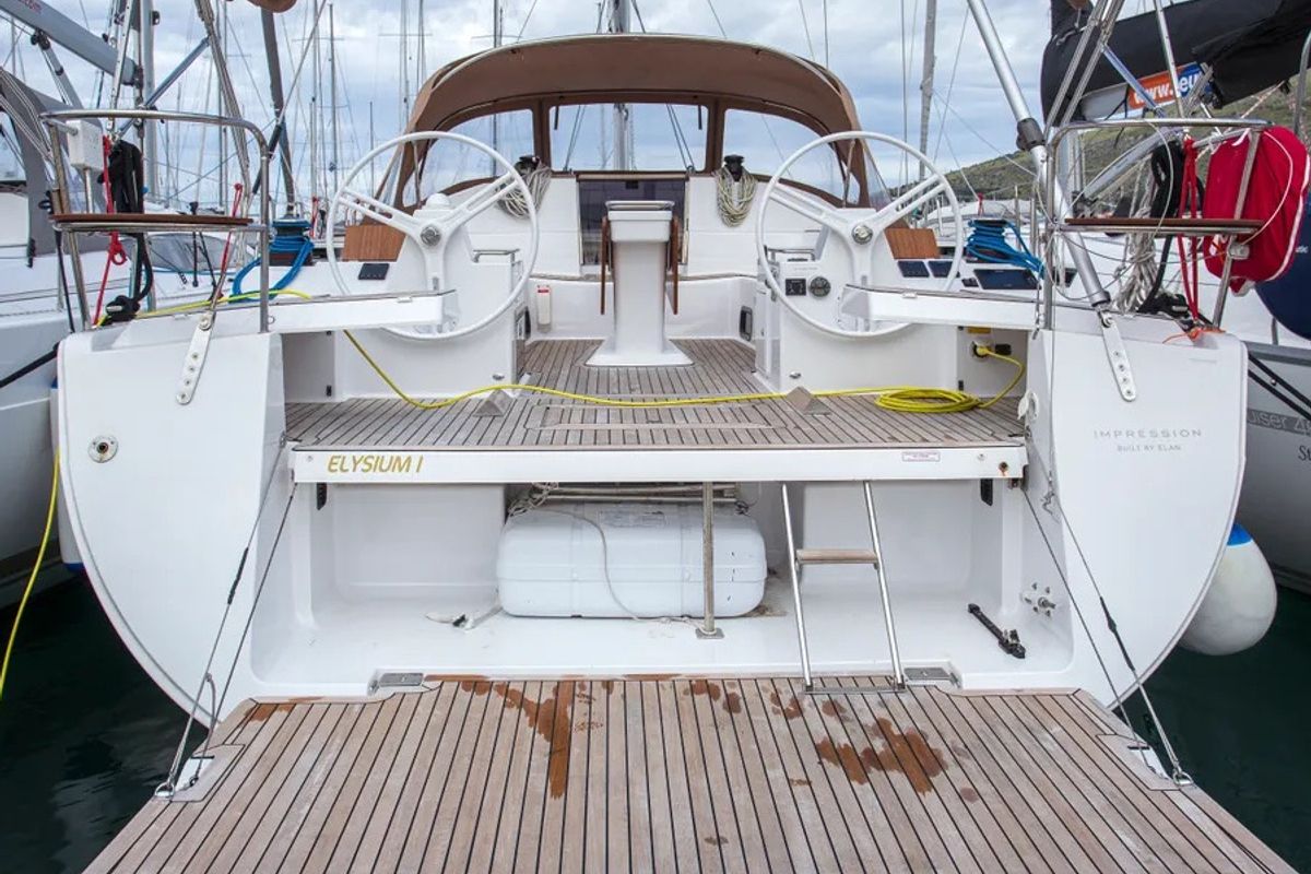 Cockpit of Elysium I, a Elan Impression 50 sailboat at Seget Donji, Croatia