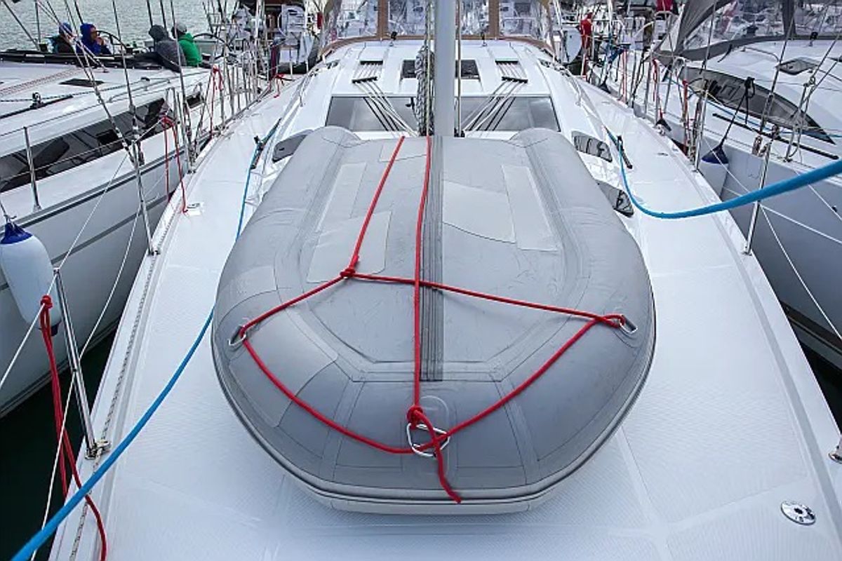 Deck of Elysium I, a Elan Impression 50 sailboat at Seget Donji, Croatia