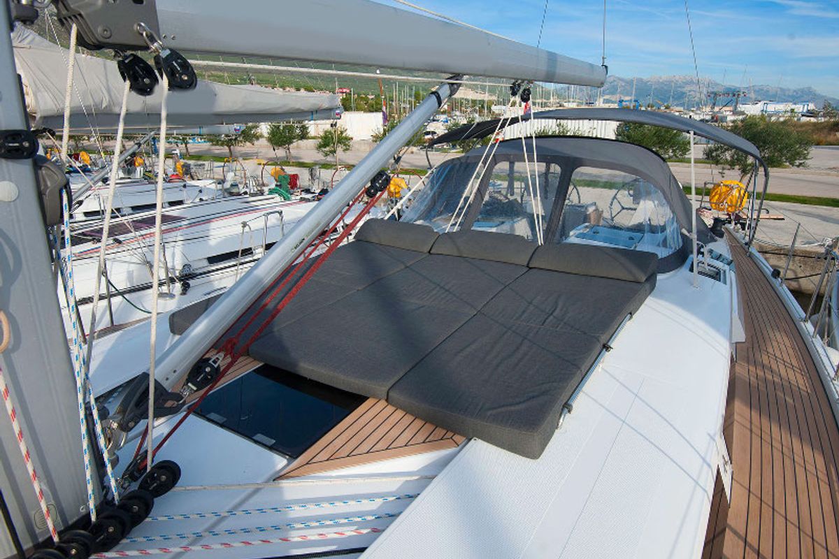 Deck of FURIA, a Hanse Yachts Hanse 505 sailboat at Grad Kaštela, Croatia