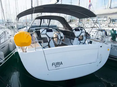 Cockpit of FURIA, a Hanse Yachts Hanse 505 sailboat at Grad Kaštela, Croatia
