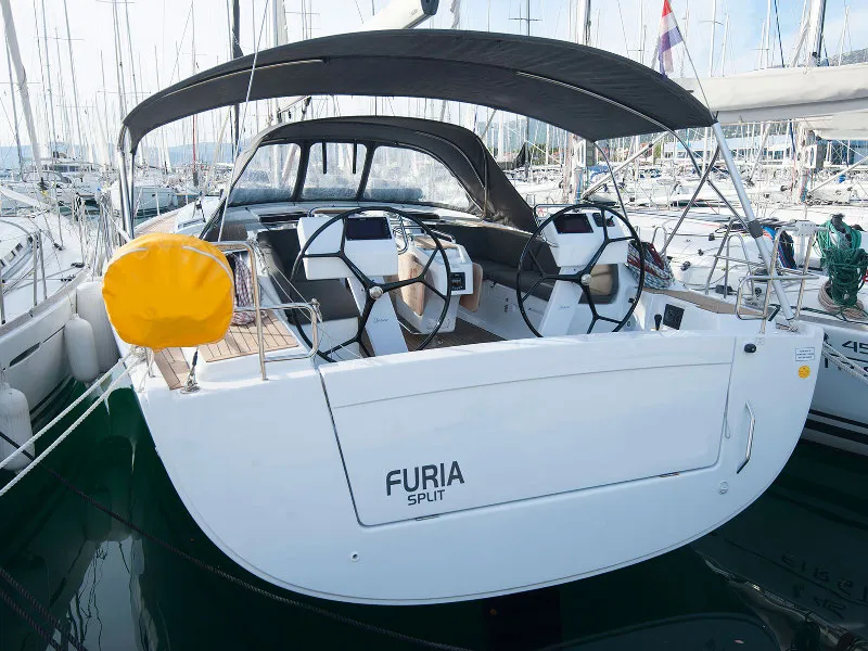 Cockpit of FURIA, a Hanse Yachts Hanse 505 sailboat at Grad Kaštela, Croatia