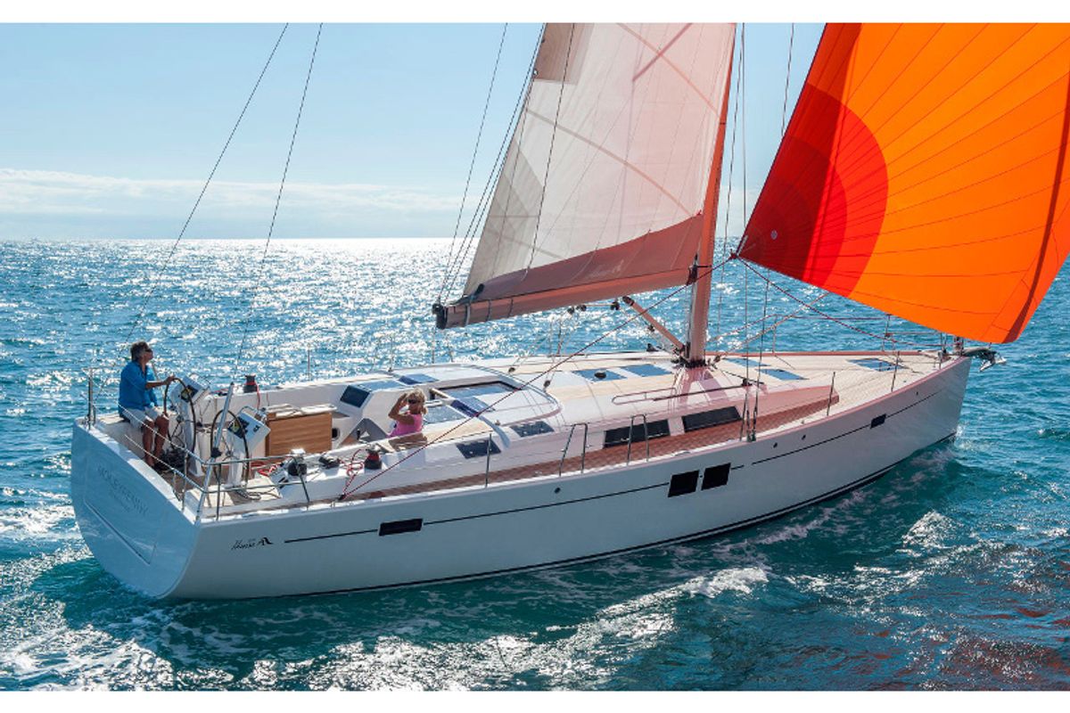 Exterior view of FURIA, a Hanse Yachts Hanse 505 sailboat at Grad Kaštela, Croatia