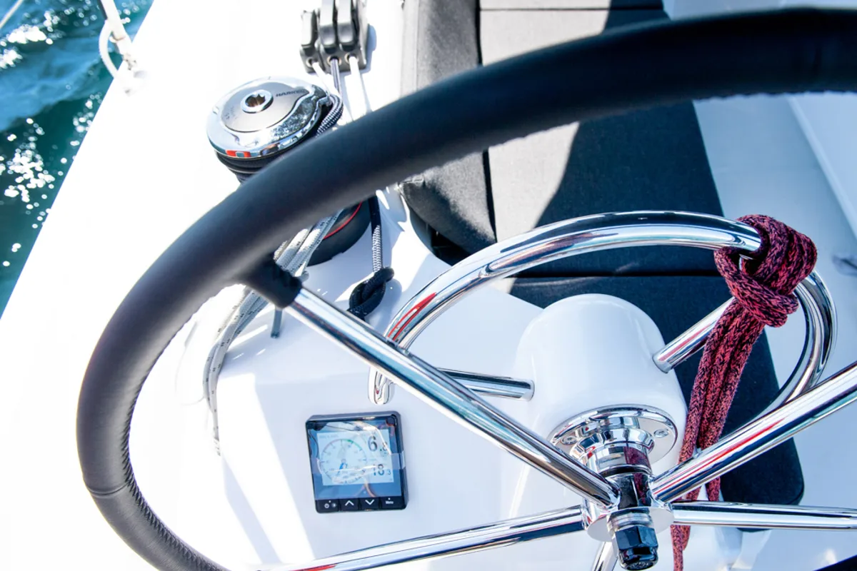 Cockpit of Marianna, a Jeanneau Sun Odyssey 410 sailboat at Gouvia, Greece