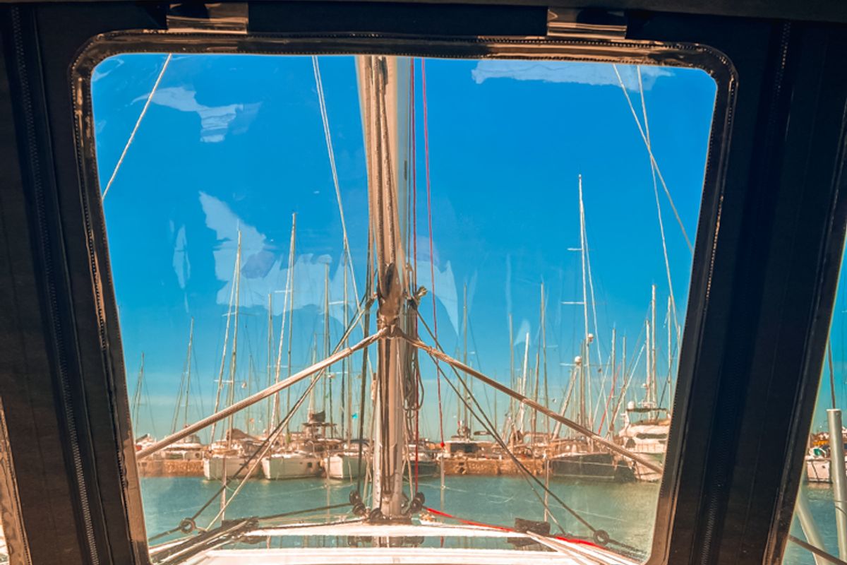 Deck of Marianna, a Jeanneau Sun Odyssey 410 sailboat at Gouvia, Greece