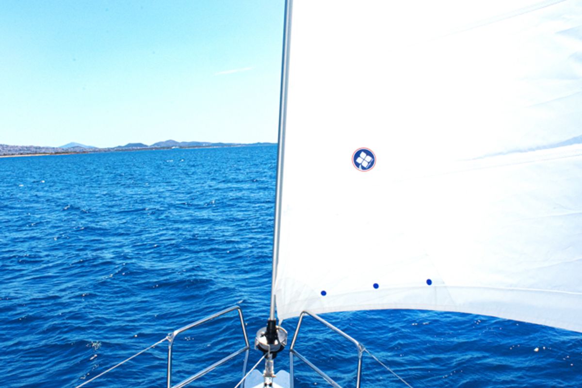Deck of Marianna, a Jeanneau Sun Odyssey 410 sailboat at Gouvia, Greece