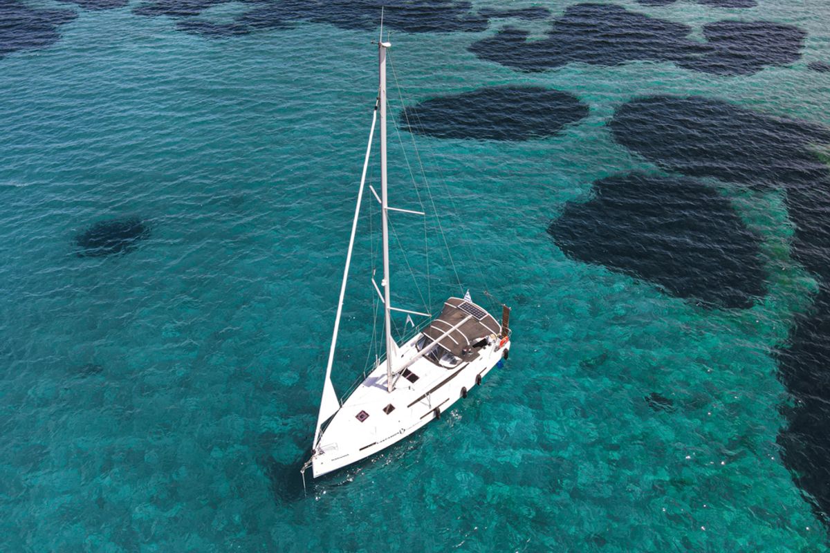 Exterior view of Marianna, a Jeanneau Sun Odyssey 410 sailboat at Gouvia, Greece