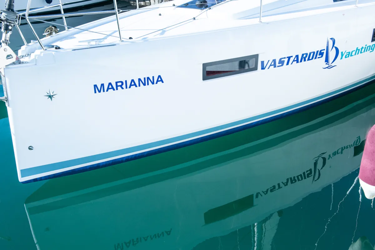 Exterior view of Marianna, a Jeanneau Sun Odyssey 410 sailboat at Gouvia, Greece