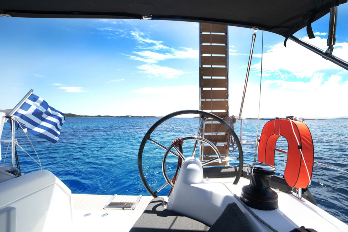 Cockpit of Marianna, a Jeanneau Sun Odyssey 410 sailboat at Gouvia, Greece