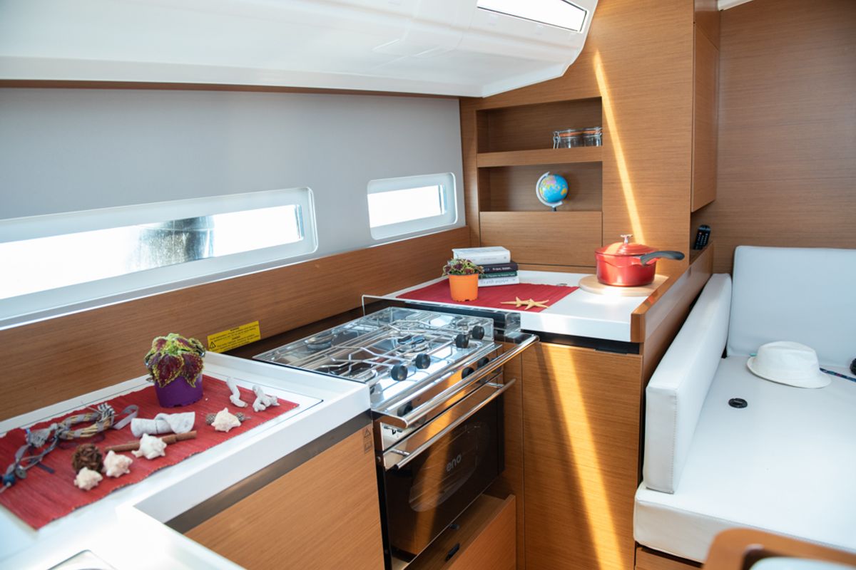 Galley of Marianna, a Jeanneau Sun Odyssey 410 sailboat at Gouvia, Greece