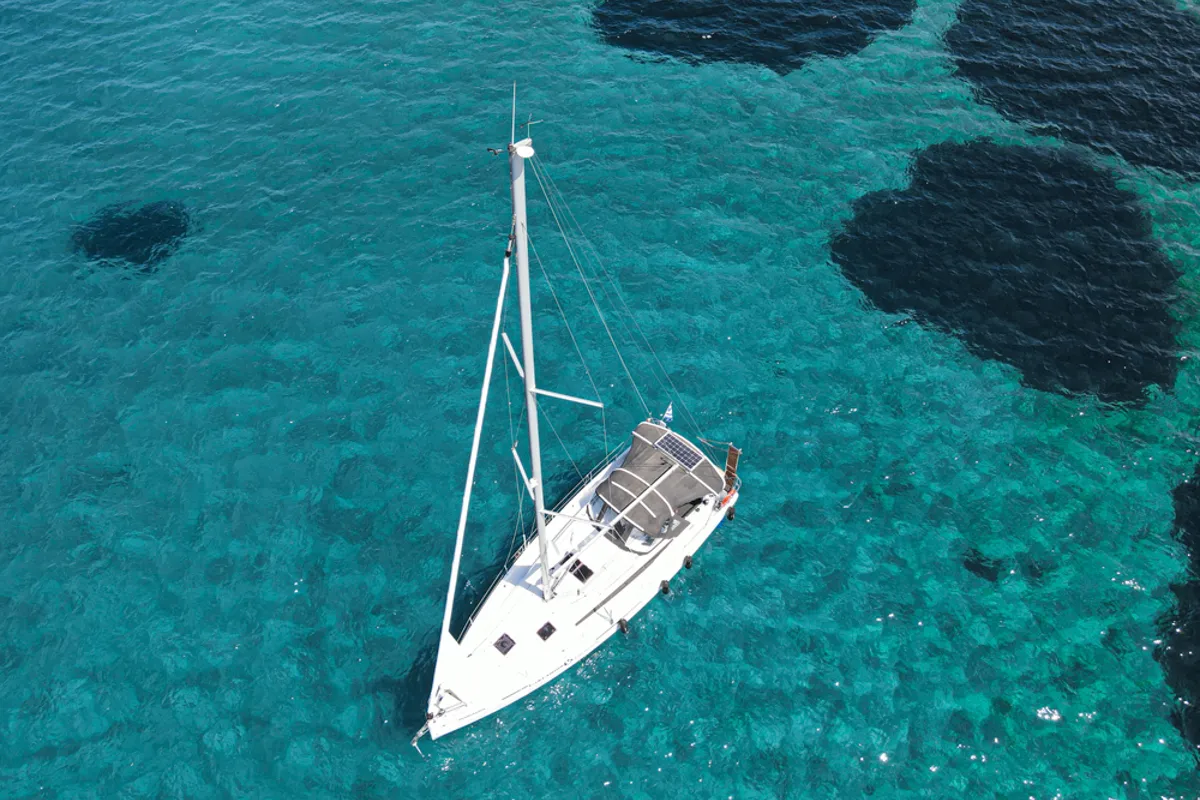 Exterior view of Marianna, a Jeanneau Sun Odyssey 410 sailboat at Gouvia, Greece