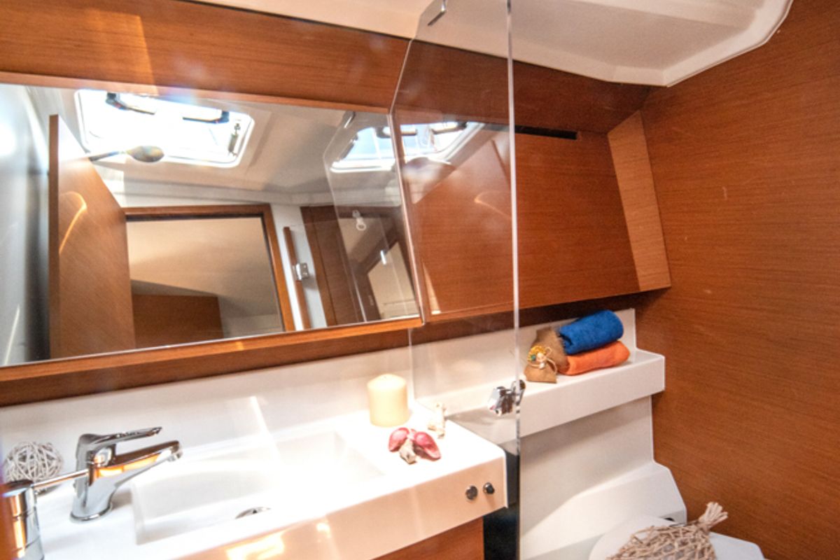 Head on Marianna, a Jeanneau Sun Odyssey 410 sailboat at Gouvia, Greece