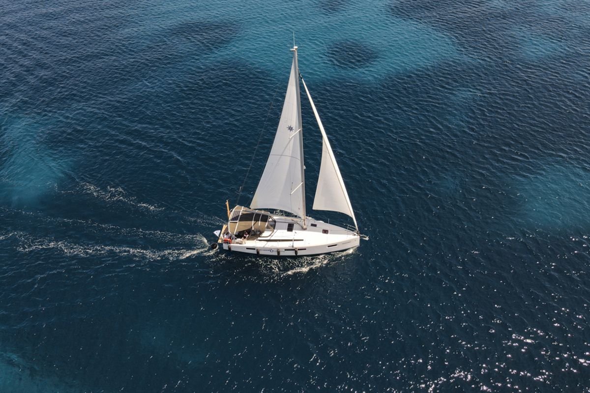 Exterior view of Marianna, a Jeanneau Sun Odyssey 410 sailboat at Gouvia, Greece