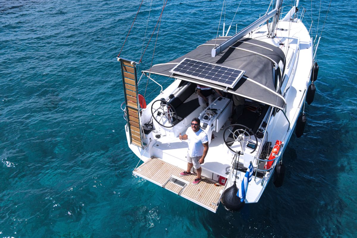 Exterior view of Marianna, a Jeanneau Sun Odyssey 410 sailboat at Gouvia, Greece