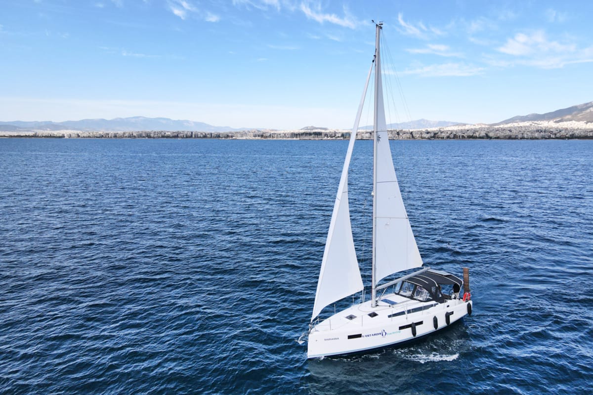 Exterior view of Marianna, a Jeanneau Sun Odyssey 410 sailboat at Gouvia, Greece