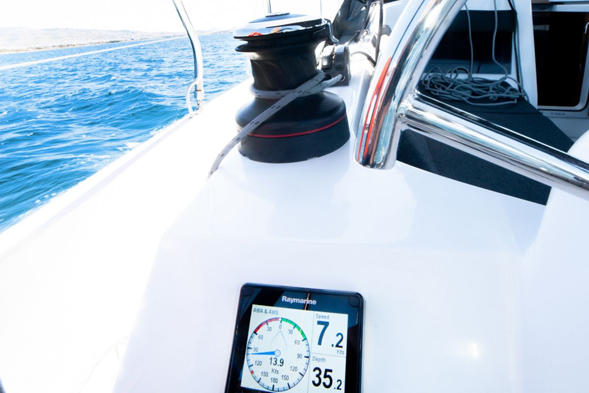 Cockpit of Marianna, a Jeanneau Sun Odyssey 410 sailboat at Gouvia, Greece