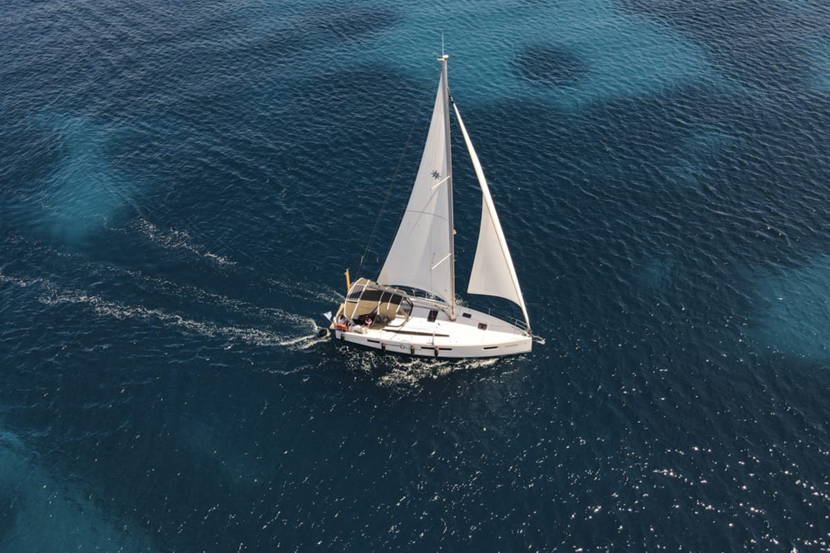 Exterior view of Marianna, a Jeanneau Sun Odyssey 410 sailboat at Gouvia, Greece