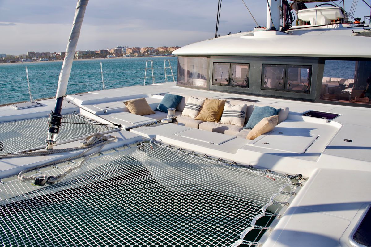 Deck of Balthazar, a Lagoon 560 catamaran at Olbia, Italy