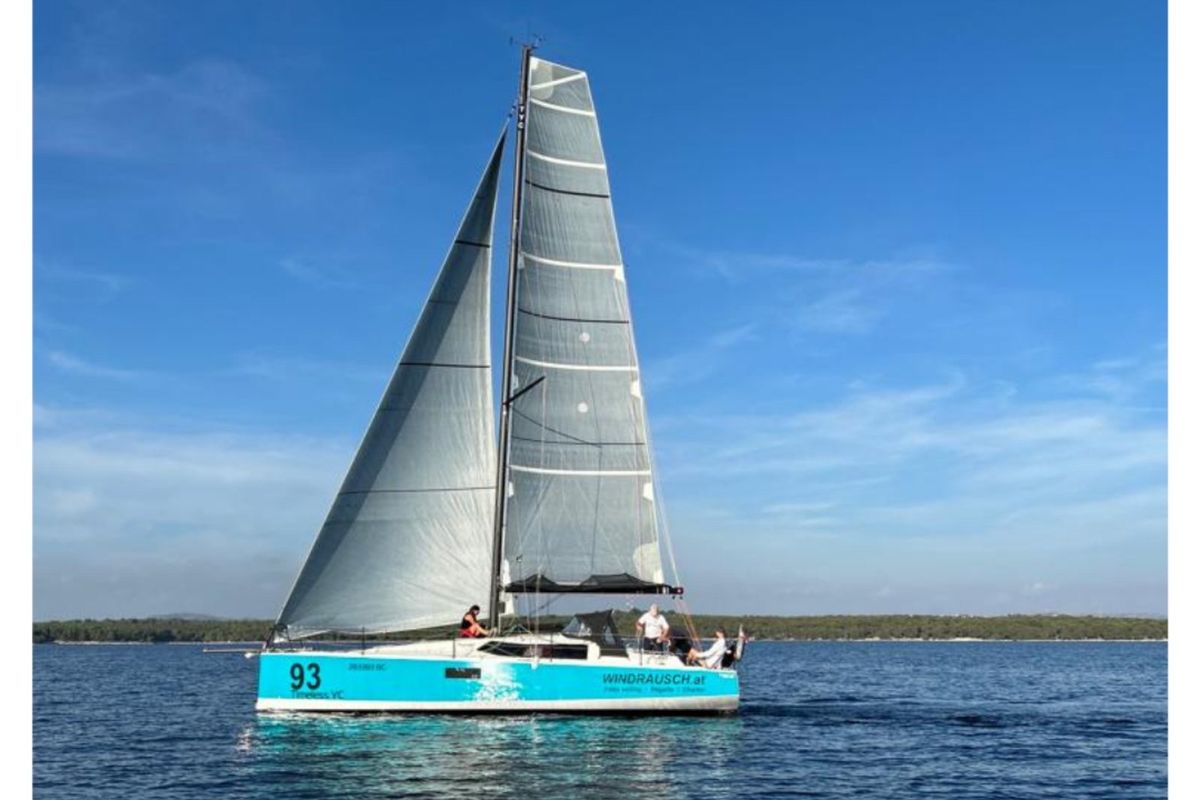 Exterior view of Windrausch, a Pogo Structures Pogo 36 sailboat at Grad Biograd na Moru, Croatia