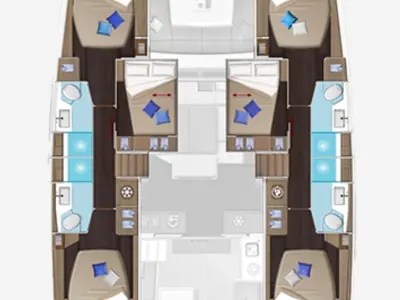 Floor plan of Deb Elli, a Lagoon 51 catamaran at Road Town, British Virgin Islands