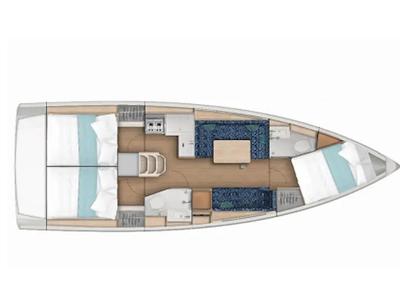 Floor plan of Sunsail 38.0 Premium, a Jeanneau Sun Odyssey 380 sailboat at Municipal Unit of Lefkada, Greece