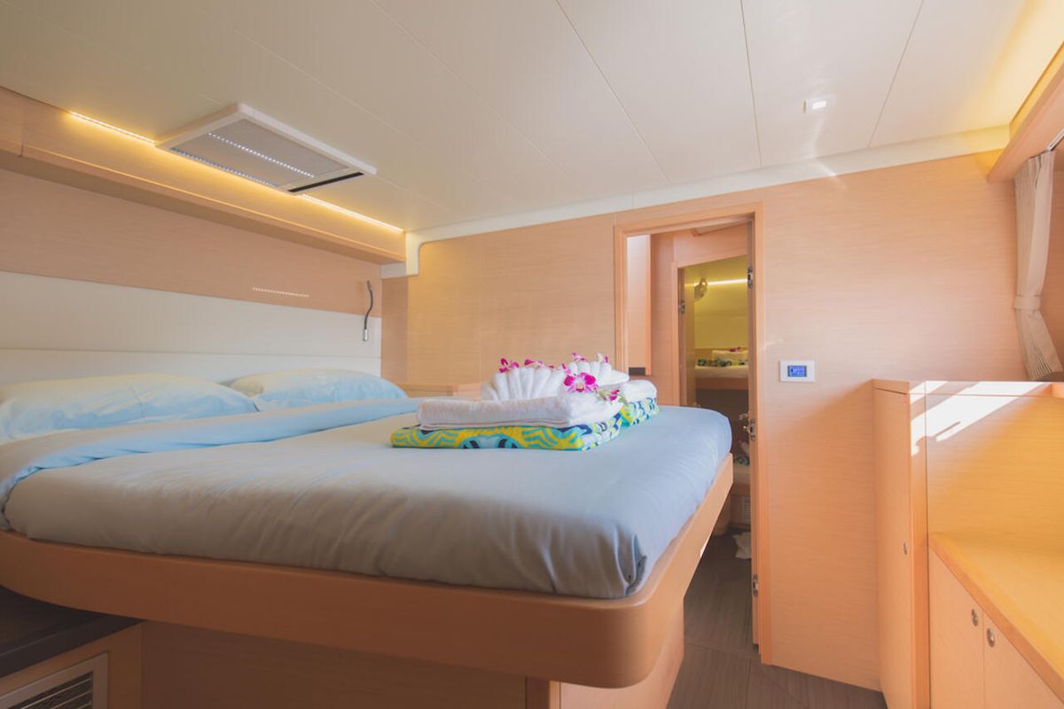 Cabin on Blue Moon, a Lagoon 52 F catamaran at Pa Khlok, Thailand