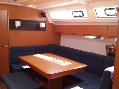 Salon of Okyalos, a Bavaria Cruiser 46 sailboat at Lavreotiki Municipal Unit, Greece