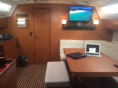 Salon of Renee, a Bavaria Cruiser 46 sailboat at Skiathos, Greece