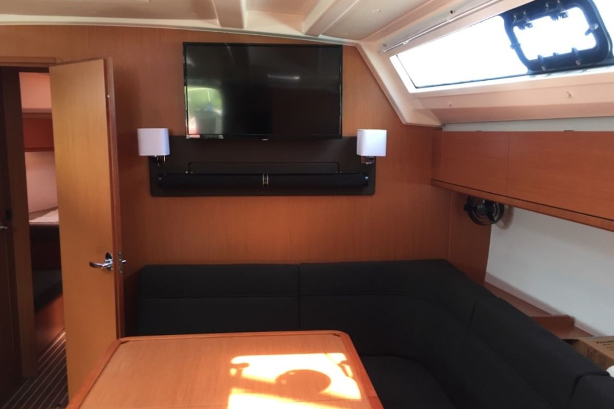 Salon of Renee, a Bavaria Cruiser 46 sailboat at Skiathos, Greece