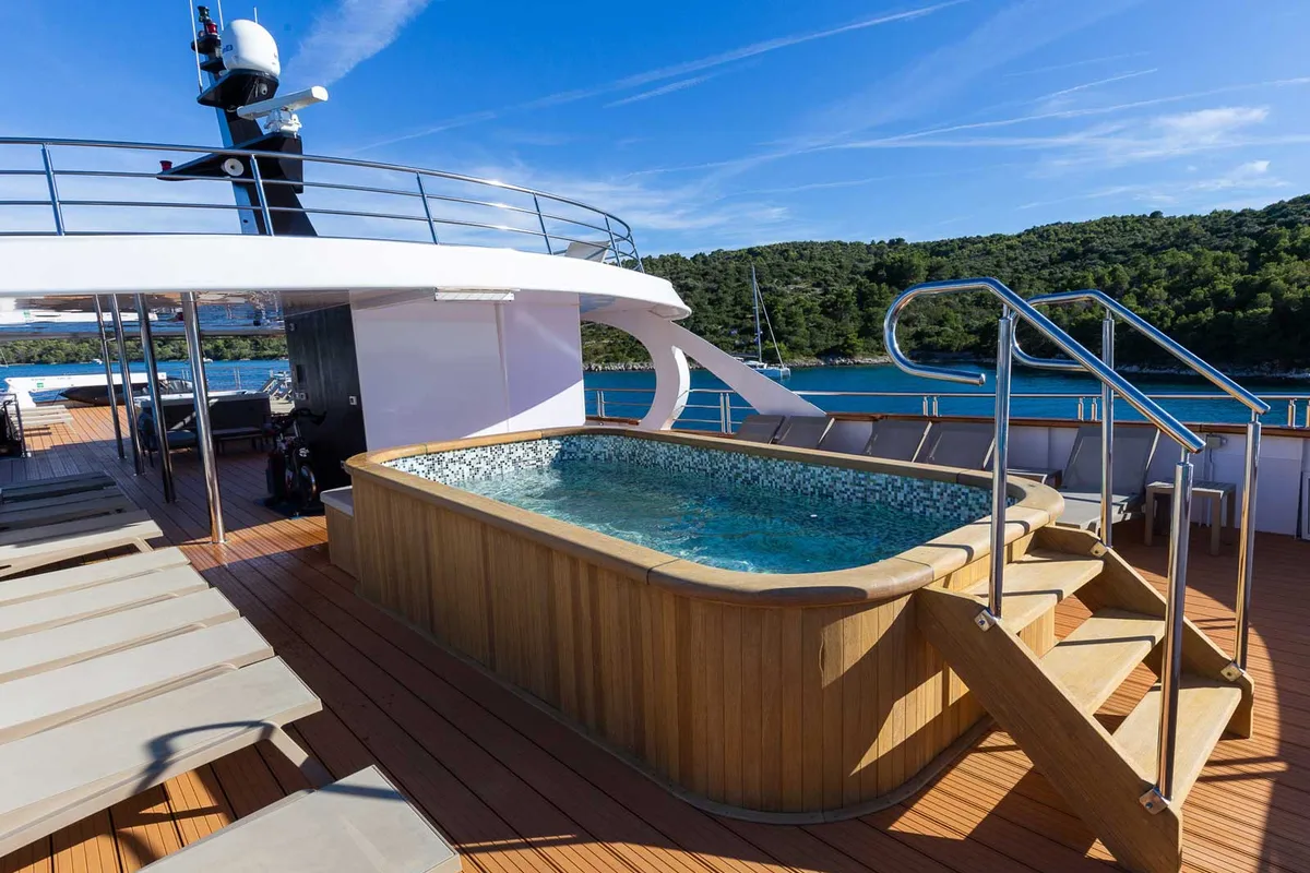 Deck of Adriatic King, a Gulet Motoryacht yacht at Split, Croatia