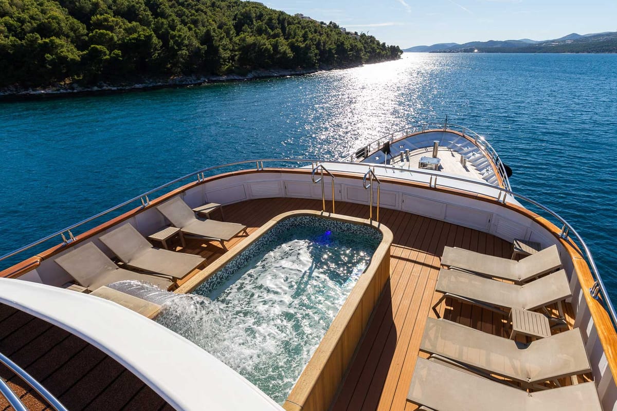 Deck of Adriatic King, a Gulet Motoryacht yacht at Split, Croatia