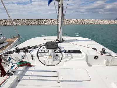 Cockpit of Cassata - Standard Line, a Lagoon 46 catamaran at Salerno, Italy