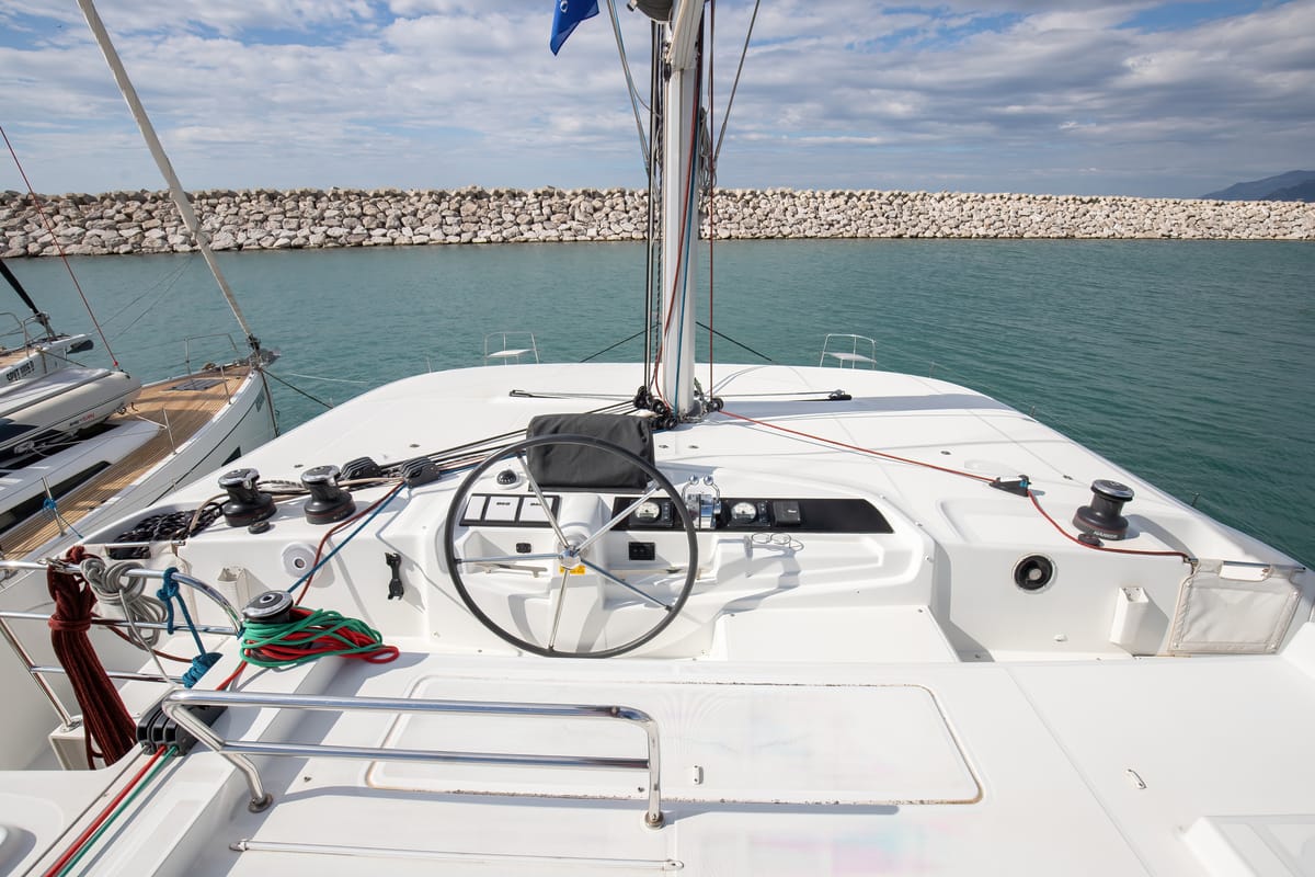 Cockpit of Cassata - Standard Line, a Lagoon 46 catamaran at Salerno, Italy