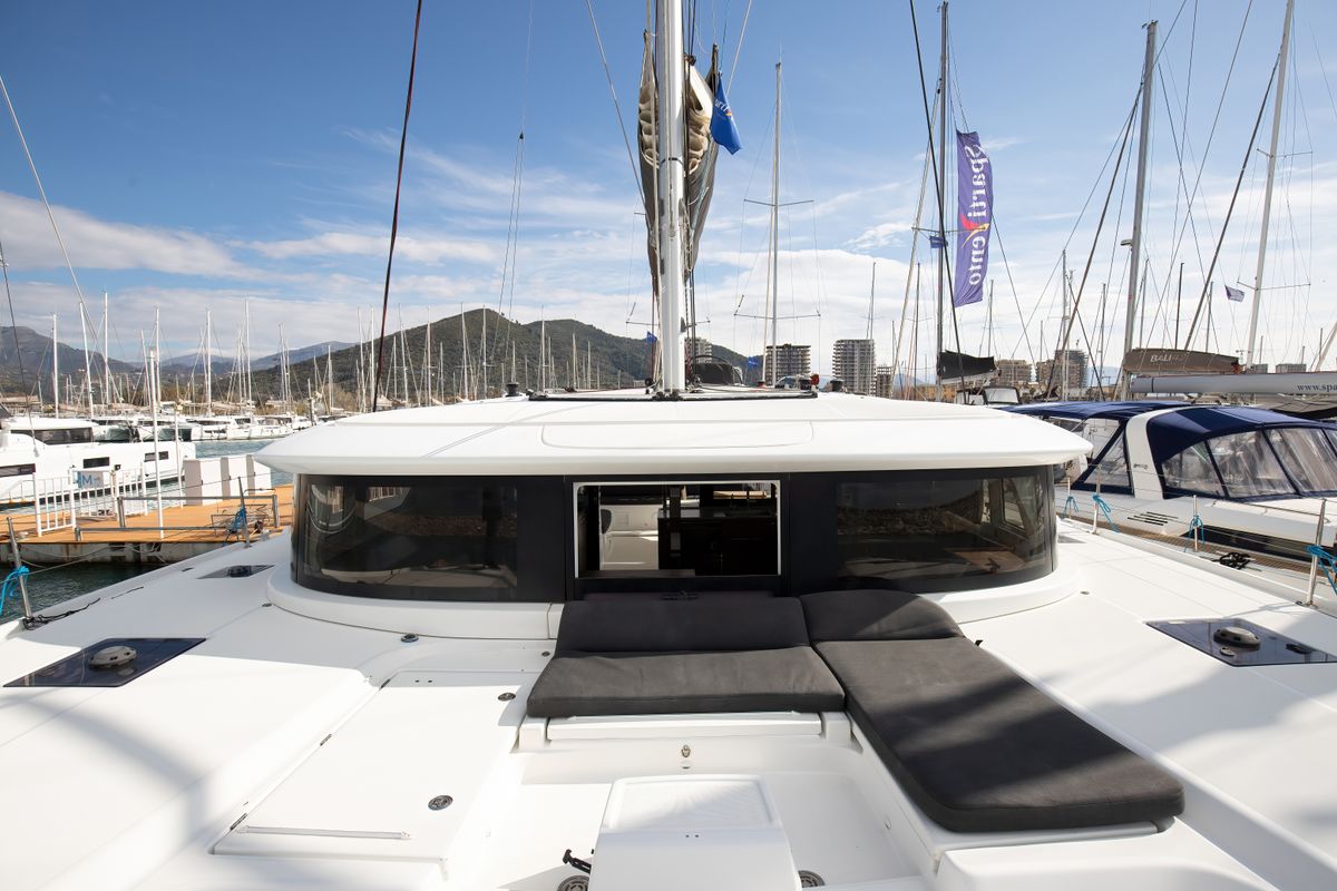 Deck of Cassata - Standard Line, a Lagoon 46 catamaran at Salerno, Italy