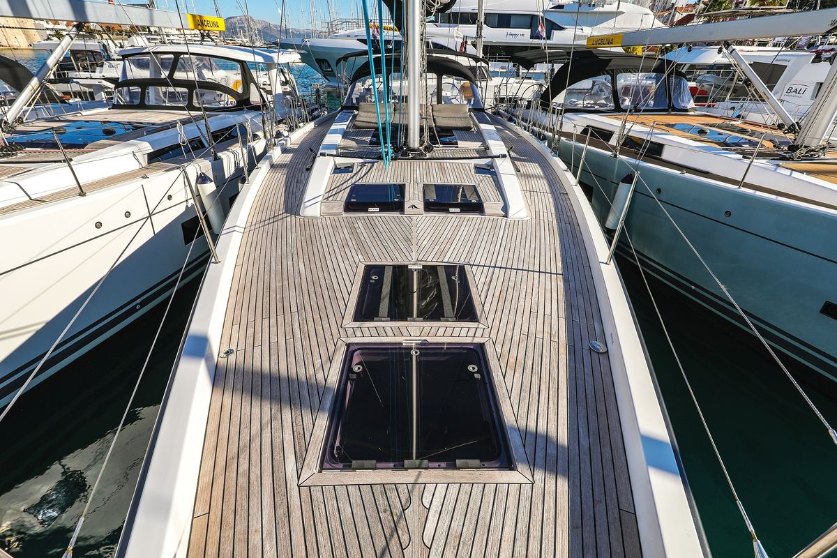Deck of Vidar, a Hanse Yachts Hanse 575 sailboat at Grad Trogir, Croatia