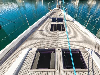 Deck of Vidar, a Hanse Yachts Hanse 575 sailboat at Grad Trogir, Croatia