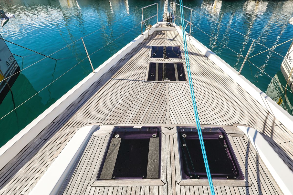 Deck of Vidar, a Hanse Yachts Hanse 575 sailboat at Grad Trogir, Croatia