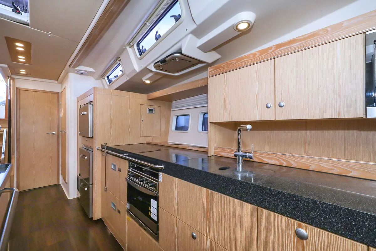 Galley of Vidar, a Hanse Yachts Hanse 575 sailboat at Grad Trogir, Croatia
