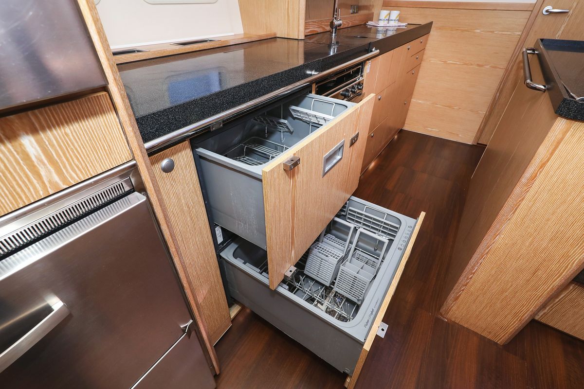 Galley of Vidar, a Hanse Yachts Hanse 575 sailboat at Grad Trogir, Croatia