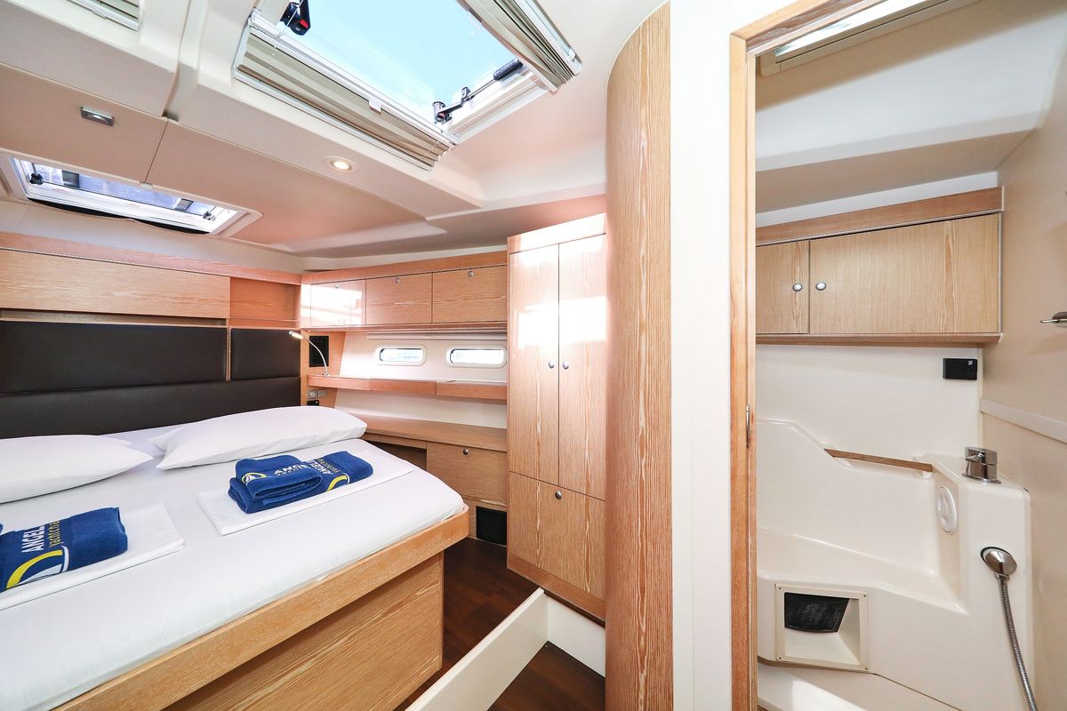 Cabin on Vidar, a Hanse Yachts Hanse 575 sailboat at Grad Trogir, Croatia