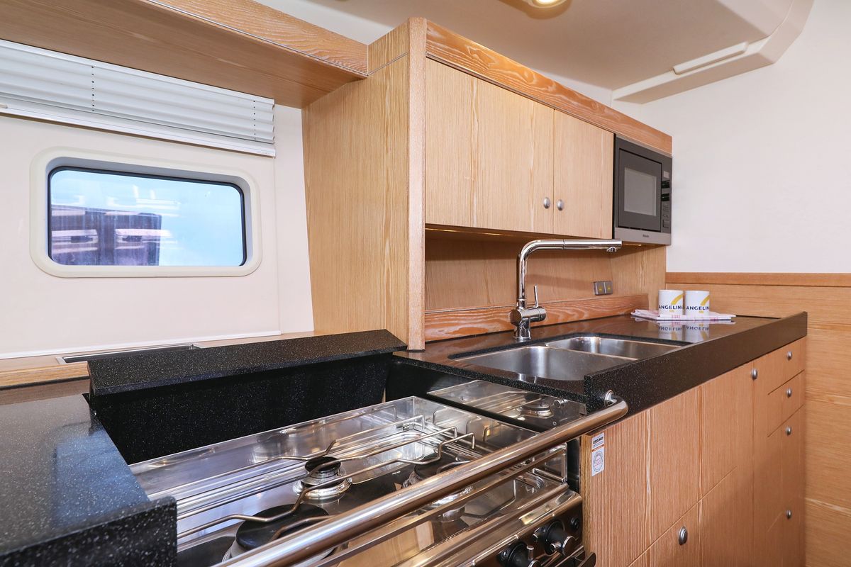 Galley of Vidar, a Hanse Yachts Hanse 575 sailboat at Grad Trogir, Croatia