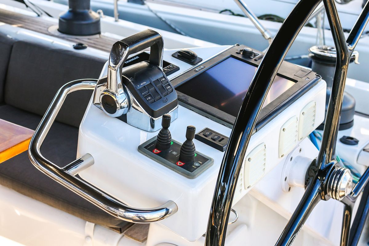 Cockpit of Vidar, a Hanse Yachts Hanse 575 sailboat at Grad Trogir, Croatia