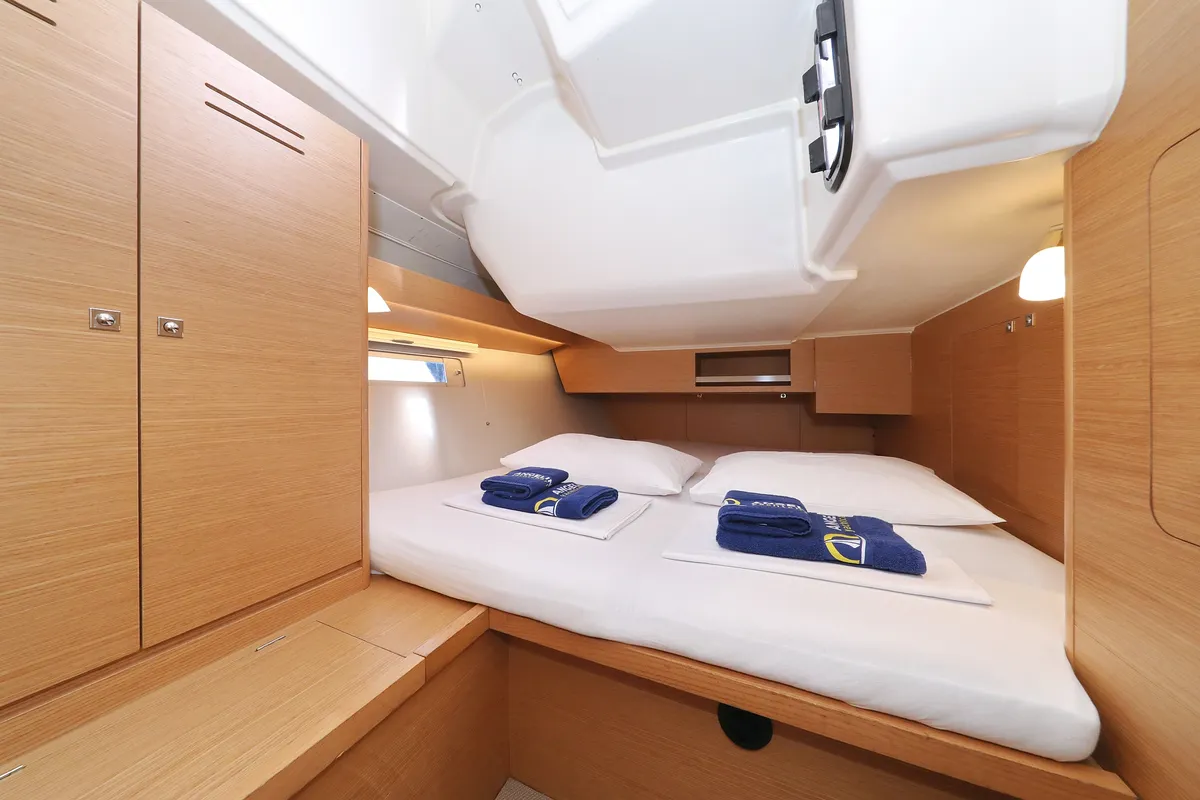 Cabin on Good Friends, a Dufour 430 GL sailboat at Grad Trogir, Croatia