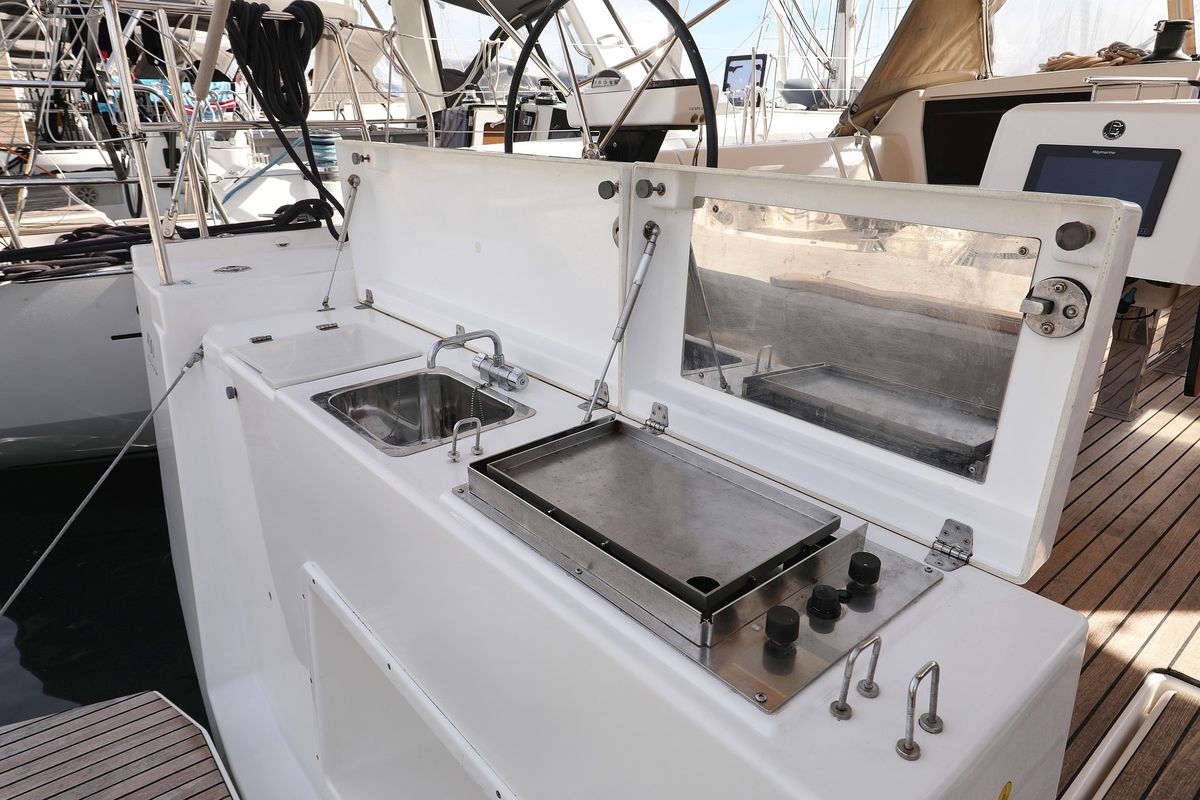 Deck of Good Friends, a Dufour 430 GL sailboat at Grad Trogir, Croatia
