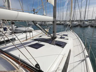 Deck of Good Friends, a Dufour 430 GL sailboat at Grad Trogir, Croatia